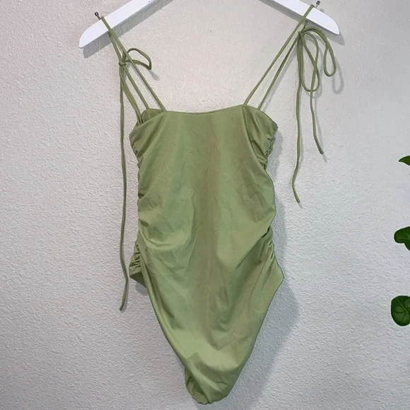 Tularosa Green Ruched One-Piece Swimsuit, Luella One Piece in Green Moss size Xs - Picture 6 of 11